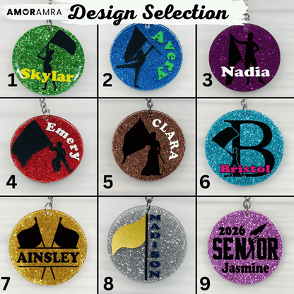 Personalized Glitter Color Guard Keychain