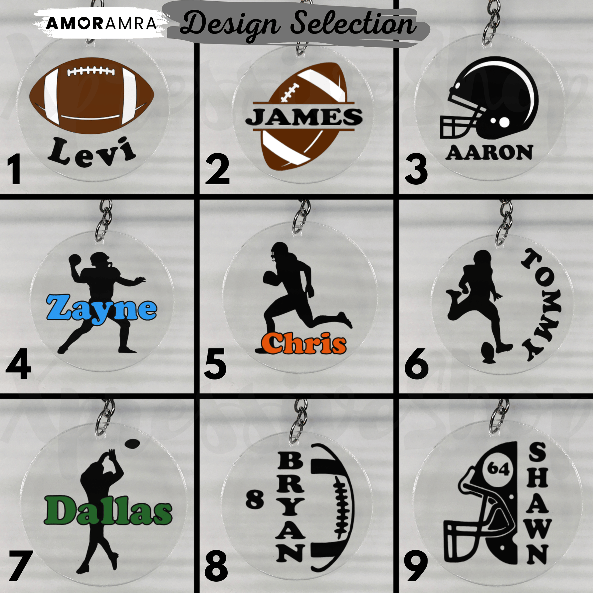 Personalized Football Keychain | Helmet Bag Tag - Amor Amra