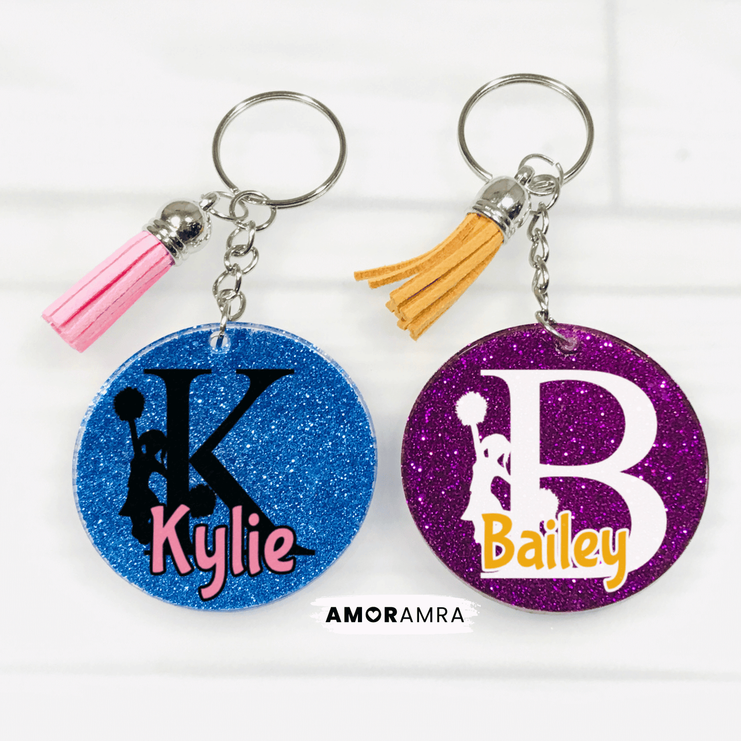 Glitter Cheerleader Keychain - Cheer Gift - Amor Amra