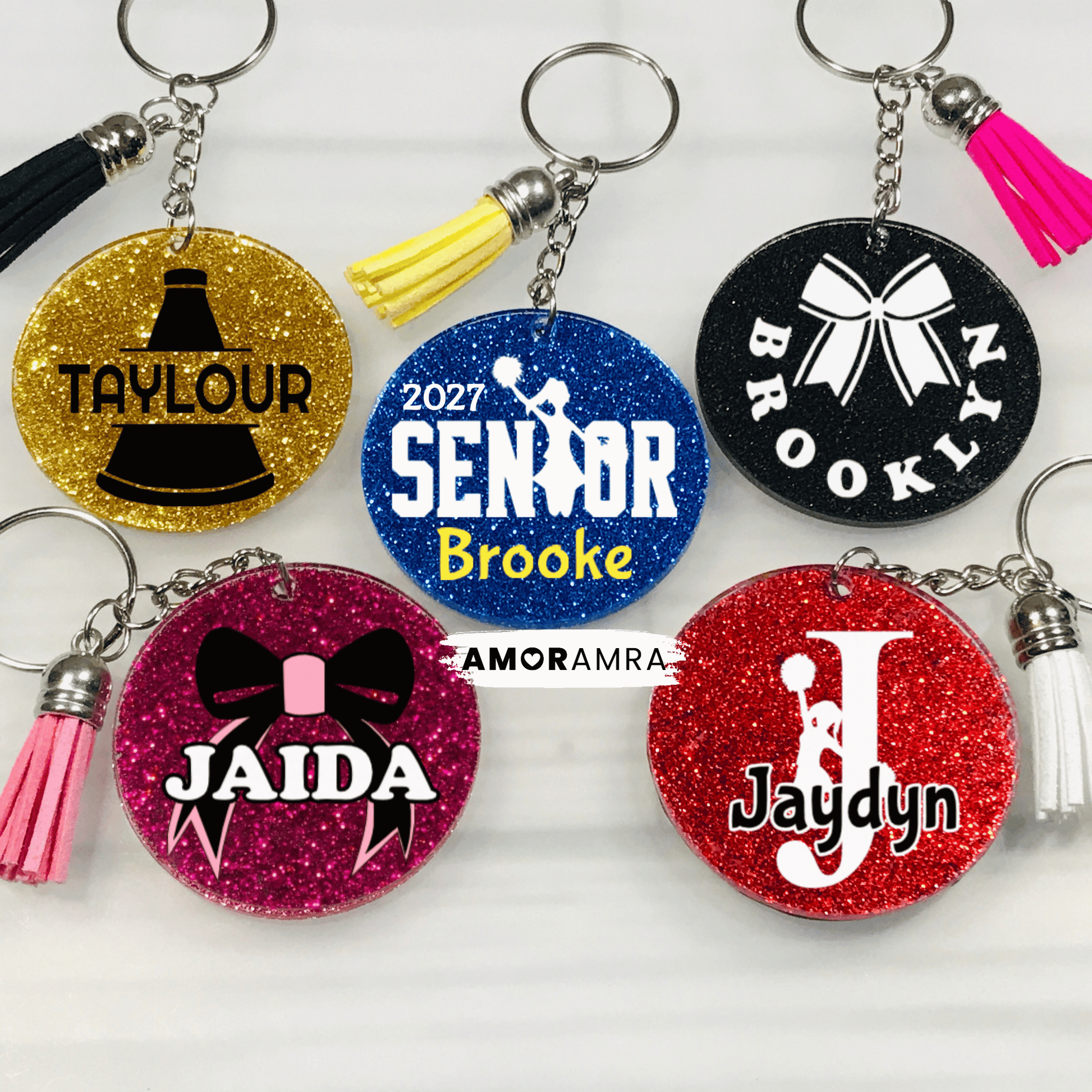 Glitter Cheerleader Keychain - Cheer Gift - Amor Amra