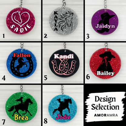 Personalized Glitter Horse Keychain