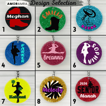 Personalized Glitter Drill Team Keychain | Dance Drill Boot Bag Tag