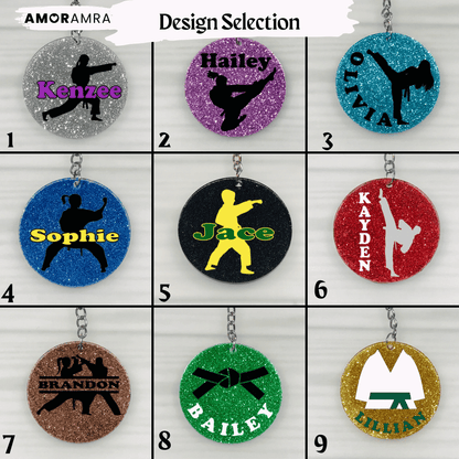 Personalized Glitter Martial Arts Keychain