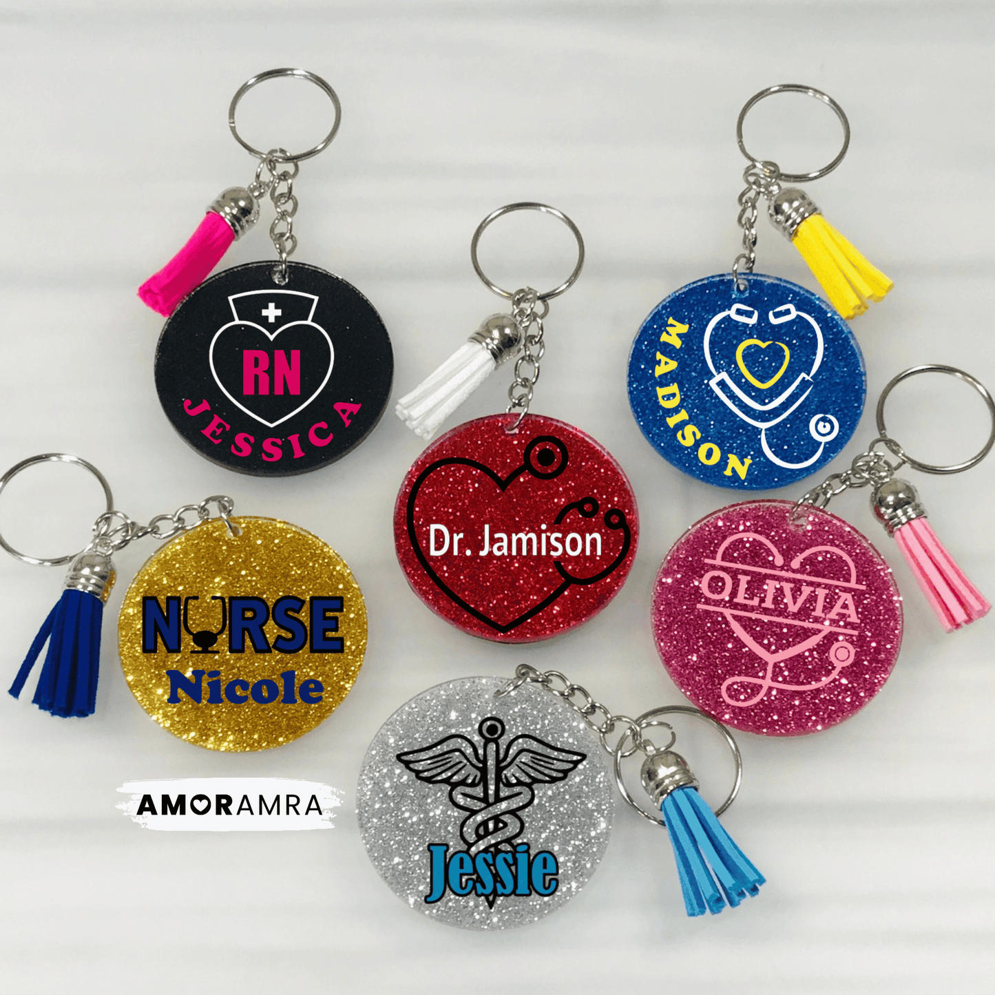 Glitter Nurse Keychain | Doctor Keychain - Amor Amra