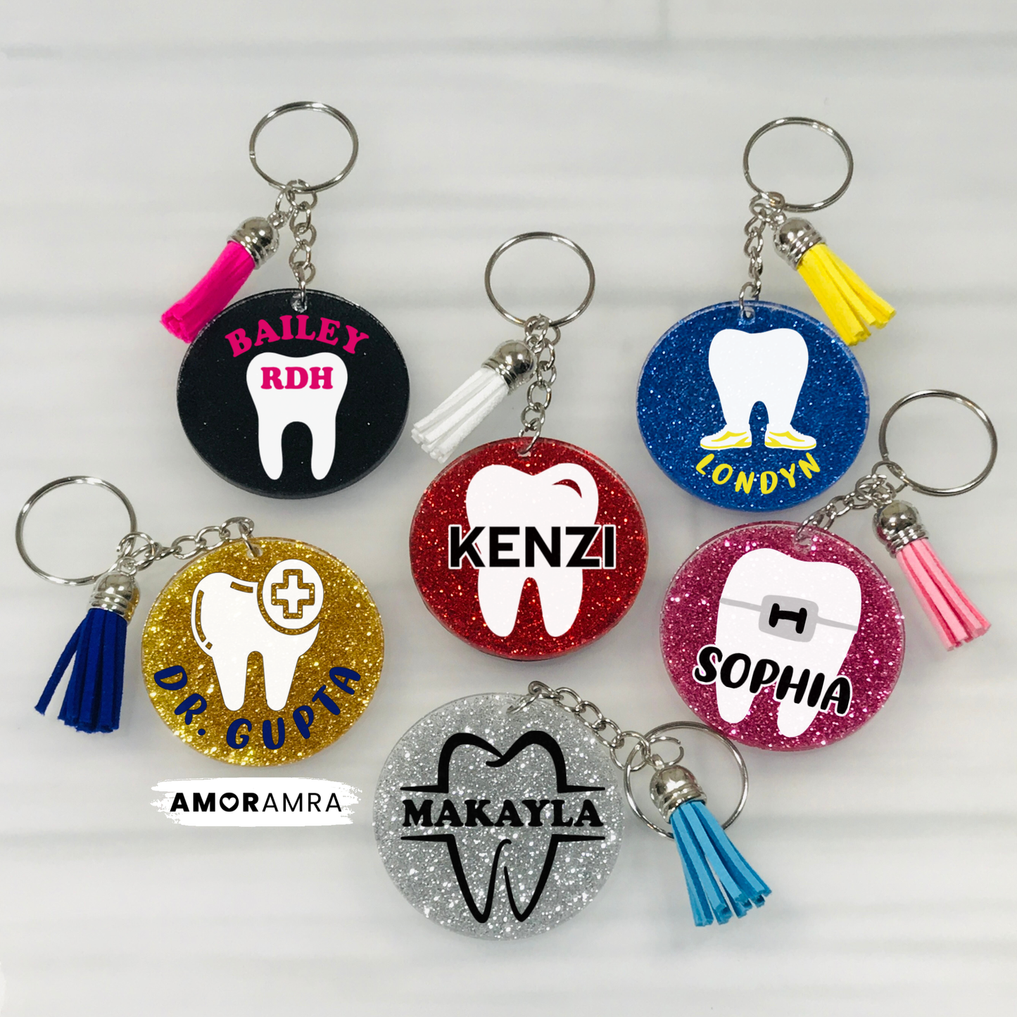 Personalized Tooth Keychain: Glitter Dental Gift