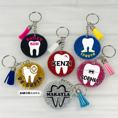 Personalized Tooth Keychain: Glitter Dental Gift