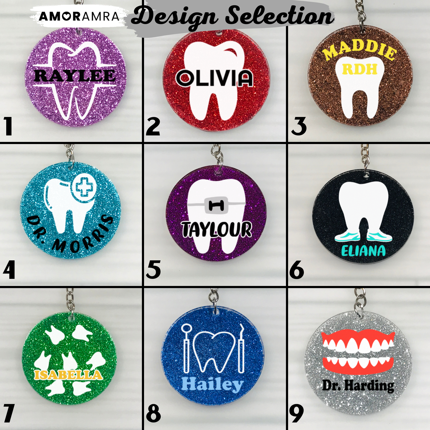 Personalized Tooth Keychain: Glitter Dental Gift