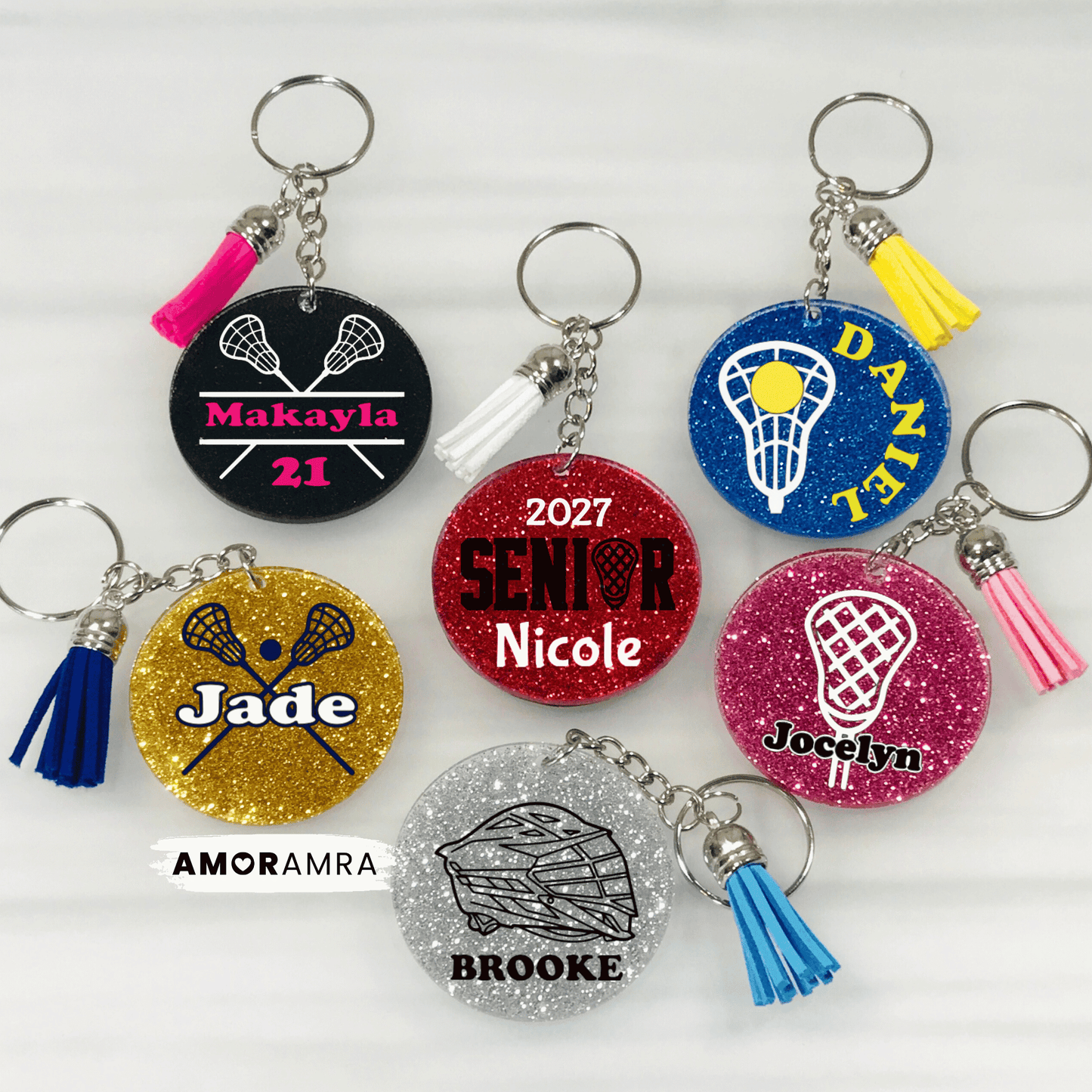 Personalized Glitter Lacrosse Keychain - Amor Amra