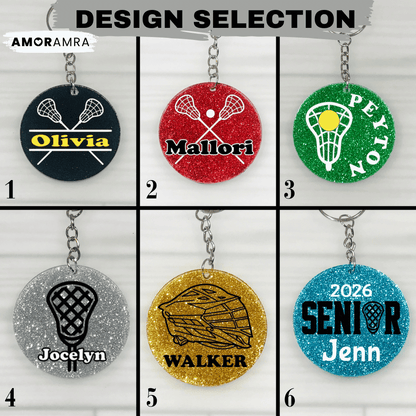 Personalized Glitter Lacrosse Keychain