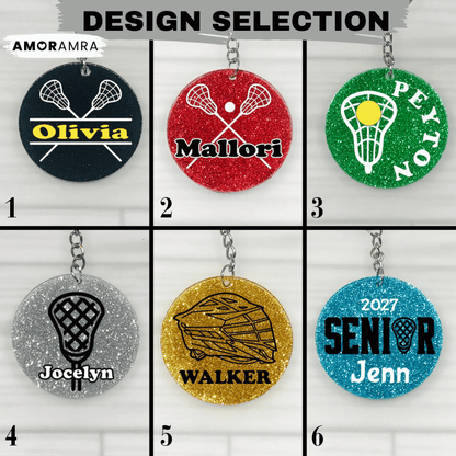 Personalized Glitter Lacrosse Keychain - Amor Amra