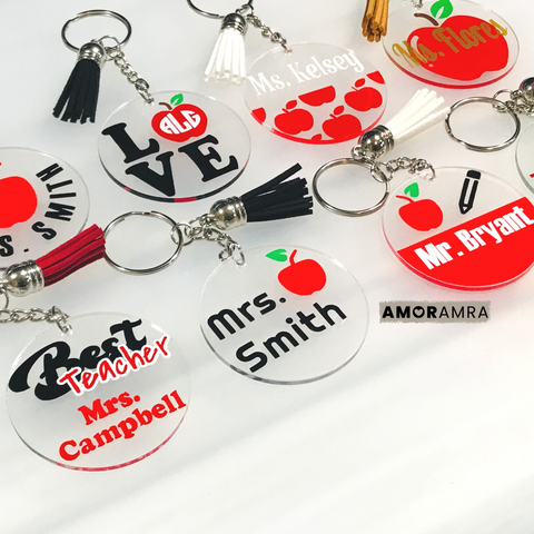 Personalized Teacher Name Apple Keychain - Amor Amra