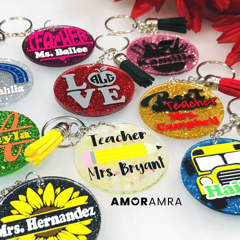 Glitter Teacher Keychain | Teacher Appreciation Gift - Amor Amra