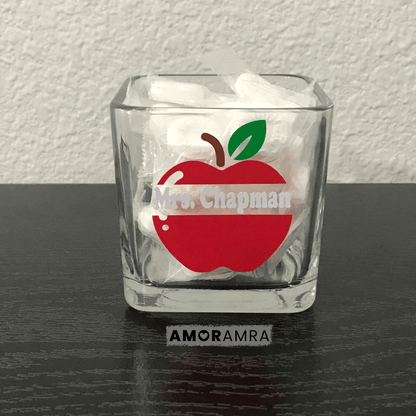 Personalized Teacher Glass Holder | Apple Crayons Pencils Rainbow - Amor Amra