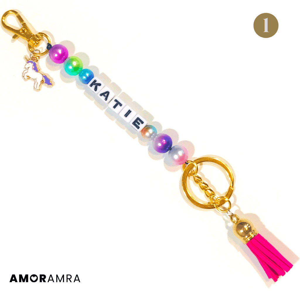 Personalized Beaded Name Unicorn Keychain – Amor Amra