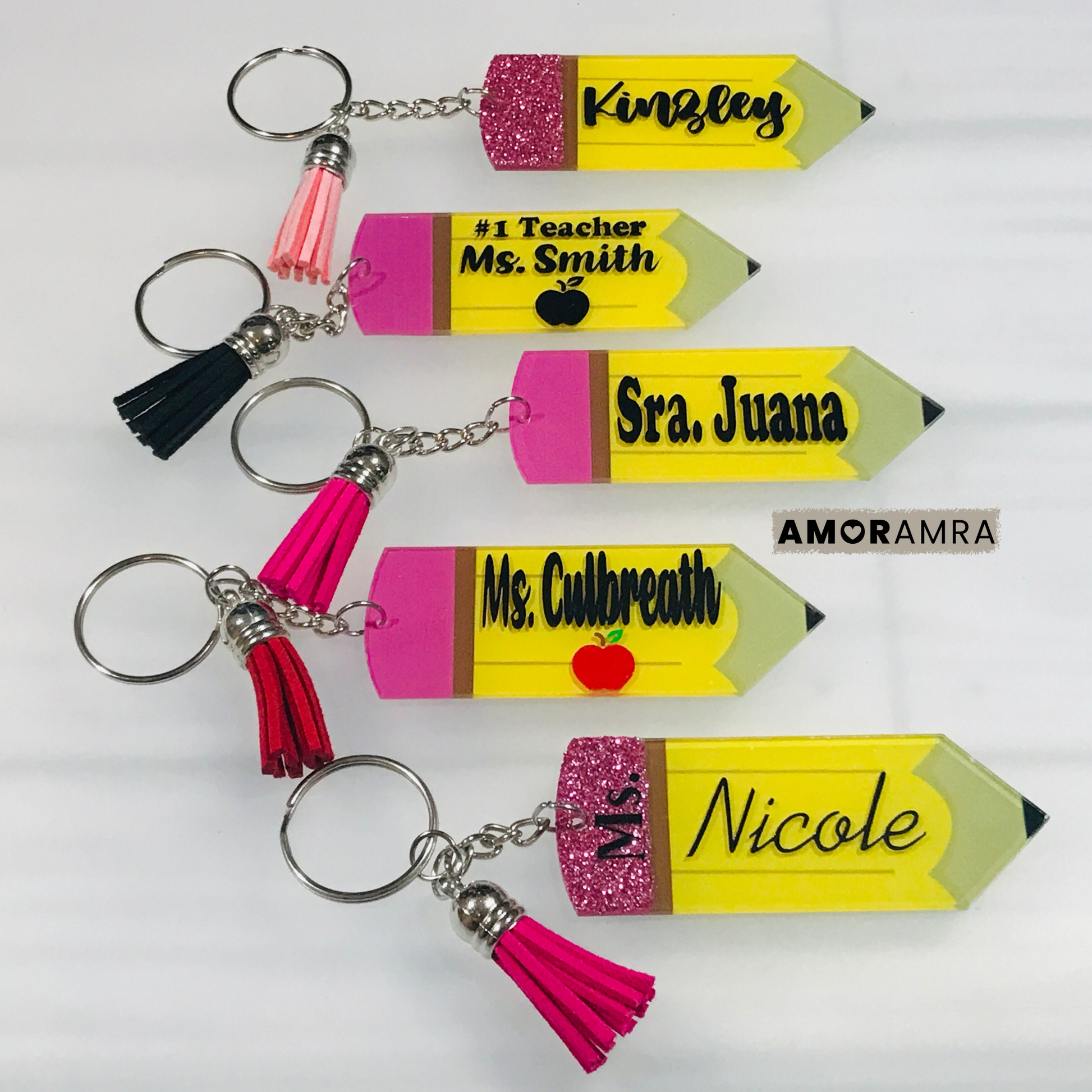 Personalized Teacher Name Pencil Keychain - Amor Amra