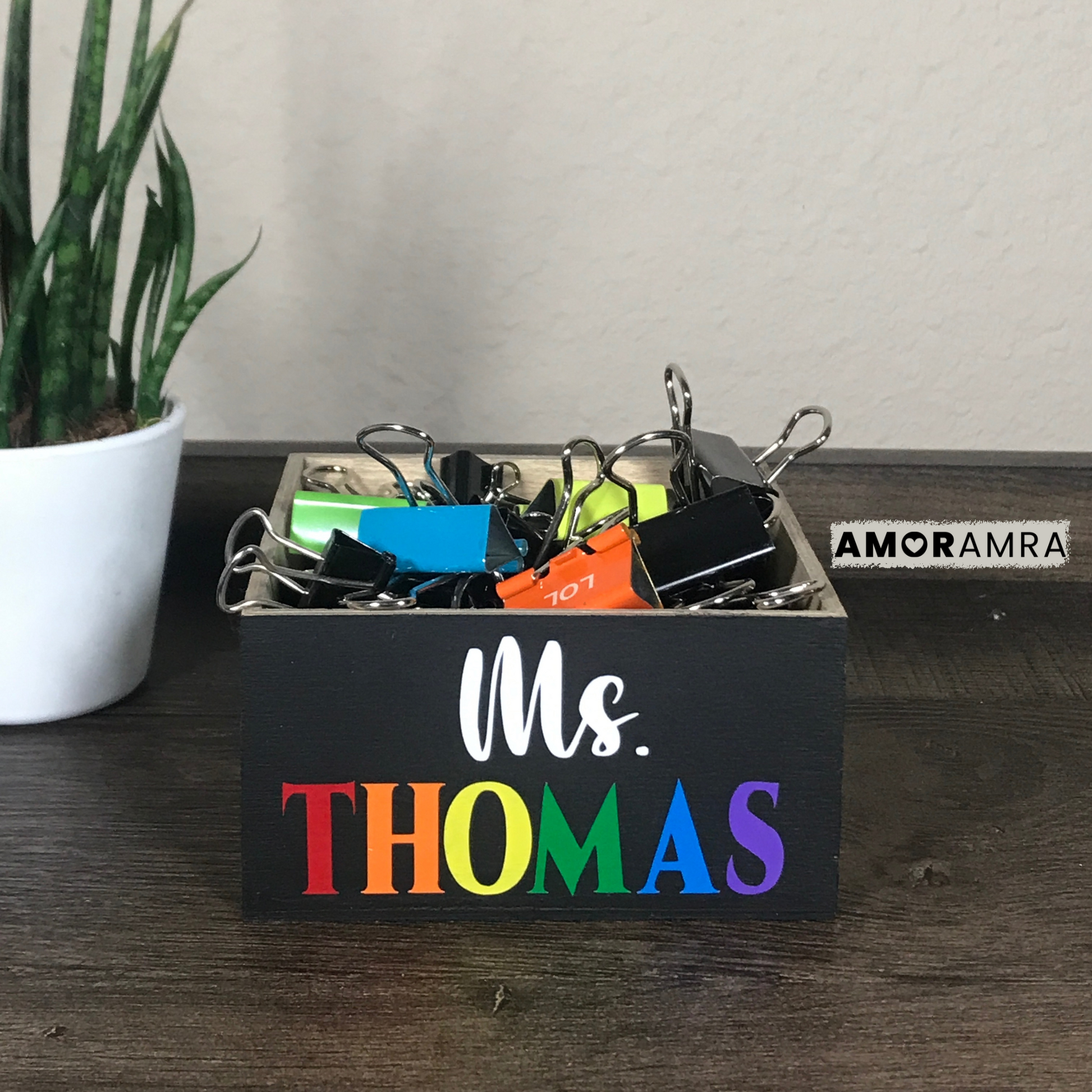 Personalized Wood Paperclip Holder | Desk Organizer - Amor Amra