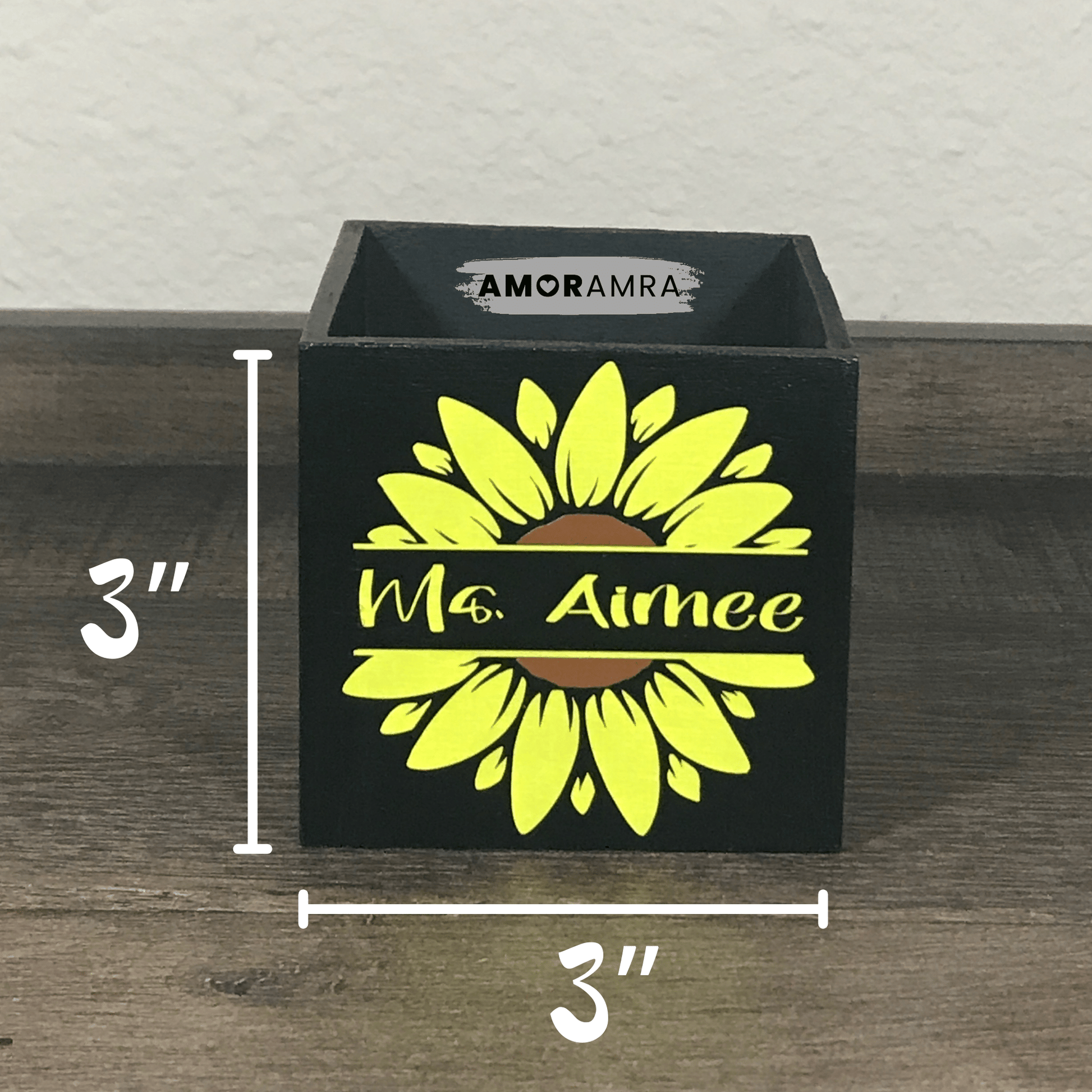 Personalized Wood Pen Holder | Square Desk Organizer - Amor Amra
