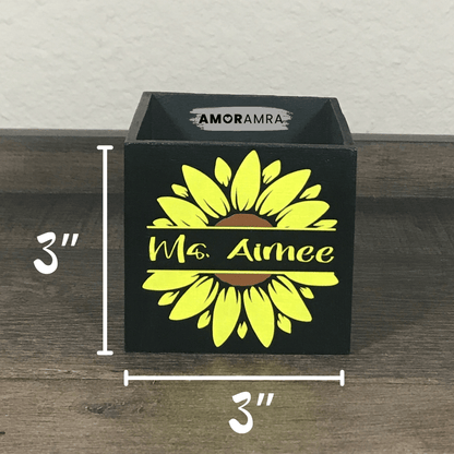 Personalized Wood Pen Holder | Square Desk Organizer - Amor Amra