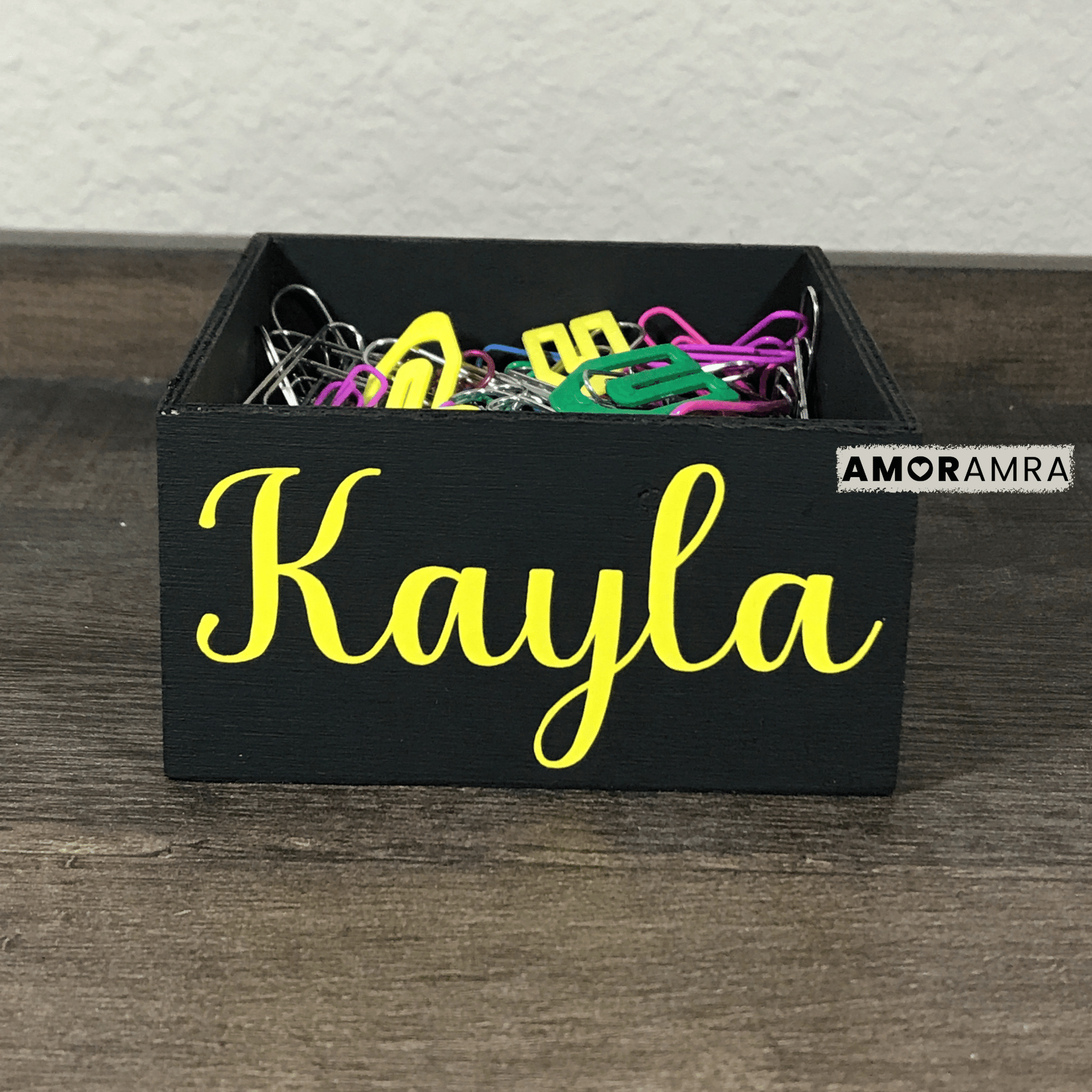 Personalized Black Paperclip Holder | Sticky Note Holder - Amor Amra